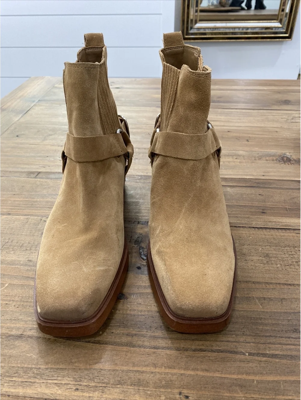 Sam Edelman Women's Bellamie Square Toe Suede Ankle Boots Camel Size 8